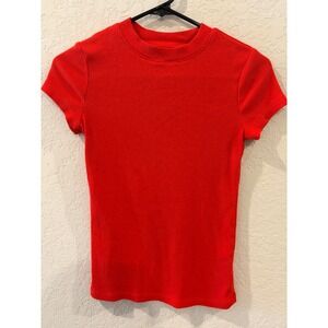A New Day Red Ribbed Short Sleeve Crew Neck T-Shirt Womens XS